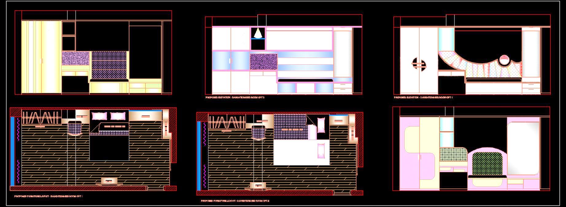 Girls Bedroom AutoCAD Drawing- Detailed Layouts & Design Options